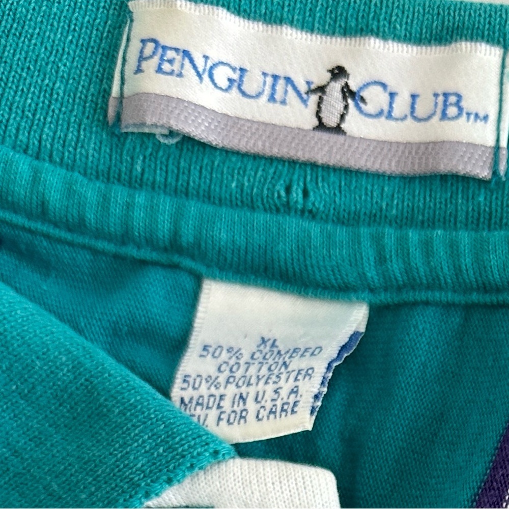 Vintage Penguin Club Vertical Stripe Polo Mens XL Teal Made in USA - Picture 4 of 8